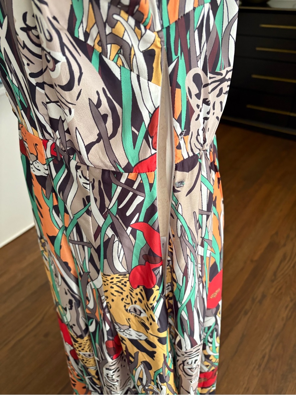L'ATISTE Long Sleeve Multicolor Floral & Animal Print Shirt Dress - Picture 3 of 5